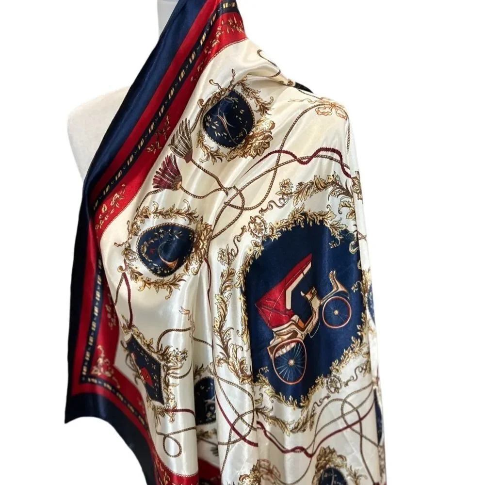 Classic Blue, Red and Cream Silk-Feel Scarf